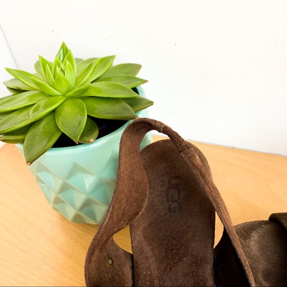 UGG Classic Dark Brown Leather Wedge Sandals - Picture 4 of 8